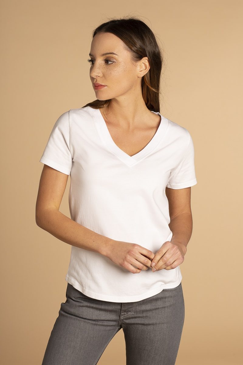 T-shirt Maelle col V blanc manches courtes - 32 XXS / Blanc