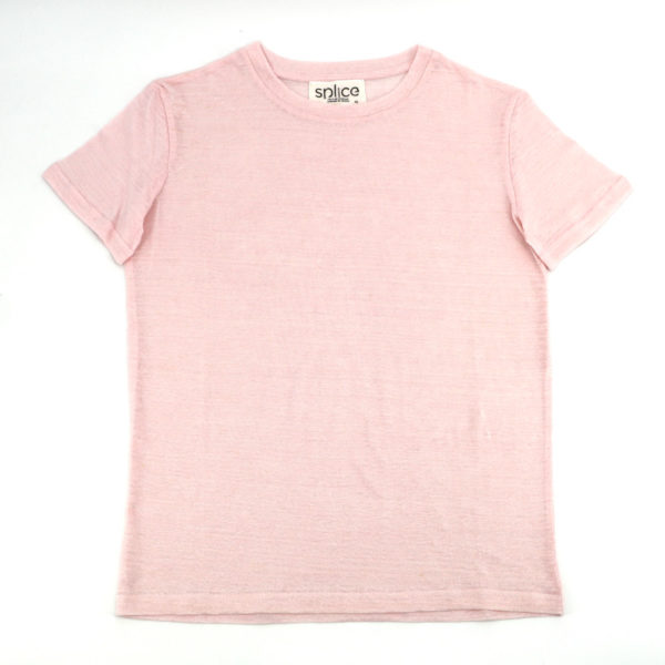 t-shirt lin col rond manches courtes rose à plat de face