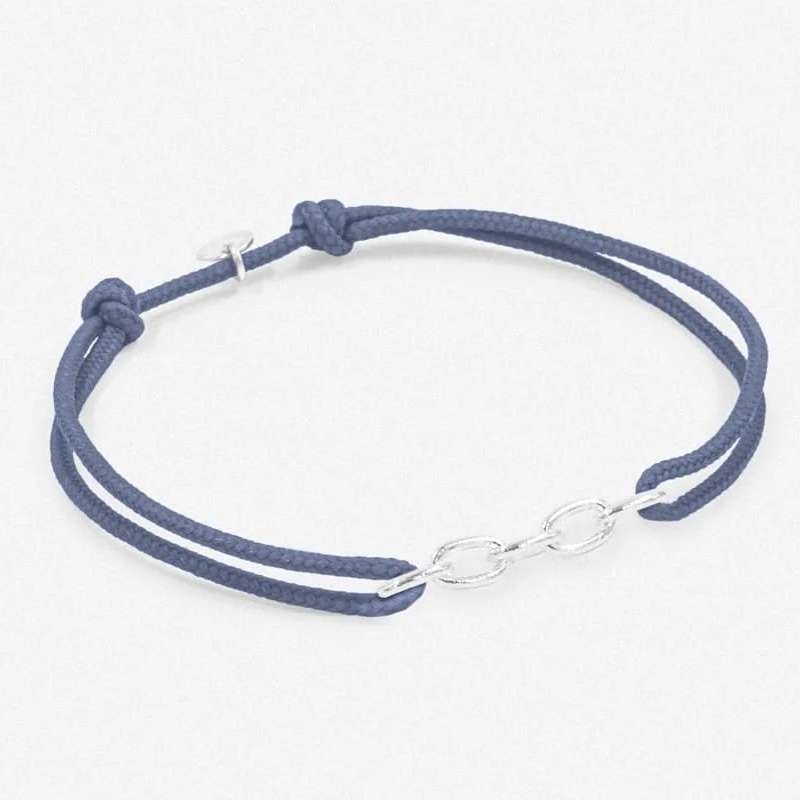 bracelet femme Maille cordon bleu marine maillons et pendentif plaqué argent