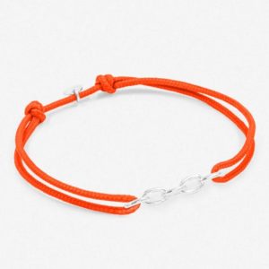 bracelet femme maille RECIF : cordon orange fluo, maillons et pendentif plaqué argent